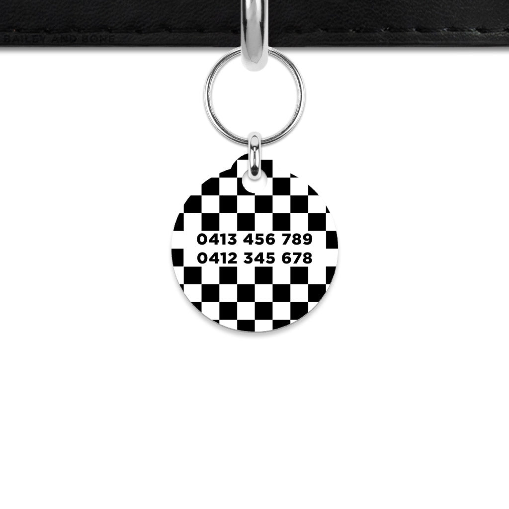 Black And White Checkers Mini Pet ID Tag