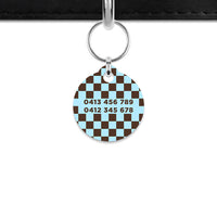 Blue And Brown Checkers Mini Pet ID Tag