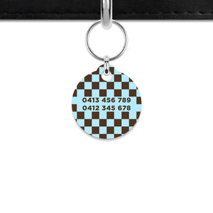 Blue And Brown Checkers Mini Pet ID Tag