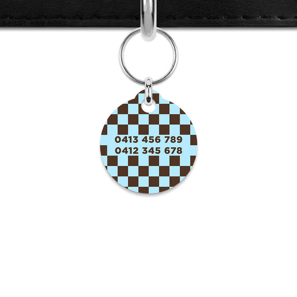 Blue And Brown Checkers Mini Pet ID Tag