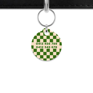 Green And Beige Checkers Mini Pet ID Tag