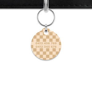Beige And Tan Checkers Mini Pet ID Tag