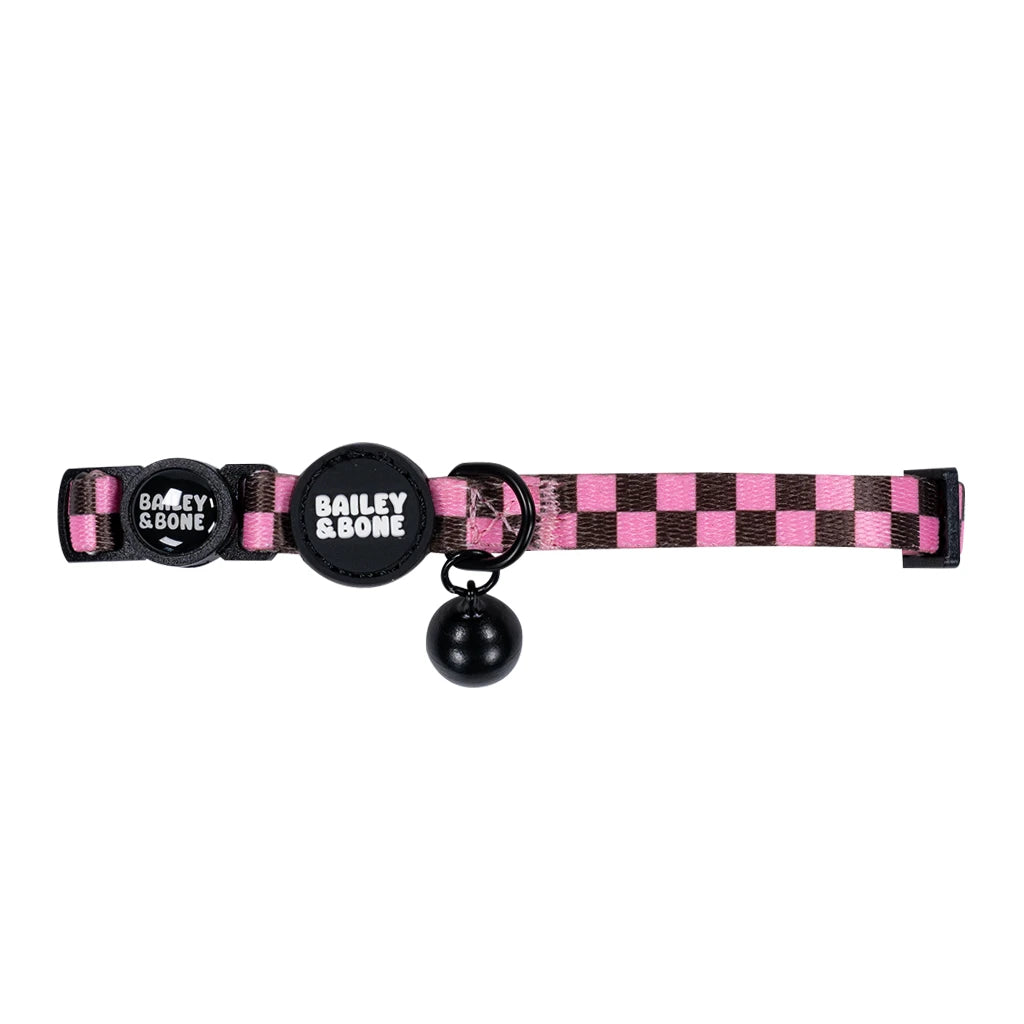 Pink And Brown Checkers Cat Collar