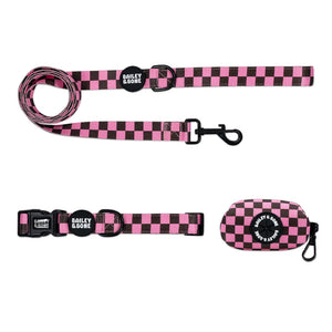 Pink and Brown Checkers Collar Bundle