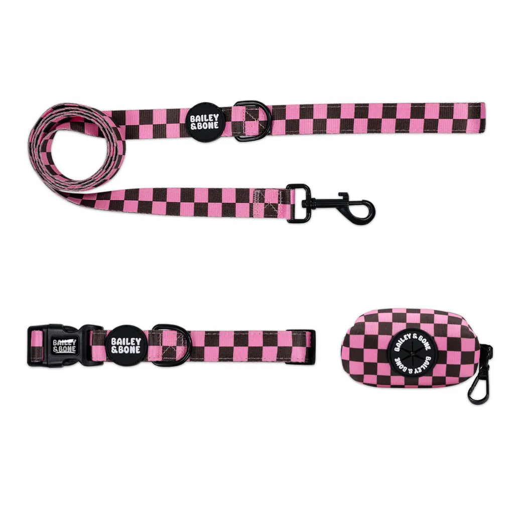 Pink and Brown Checkers Collar Bundle