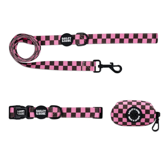 Pink and Brown Checkers Collar Bundle