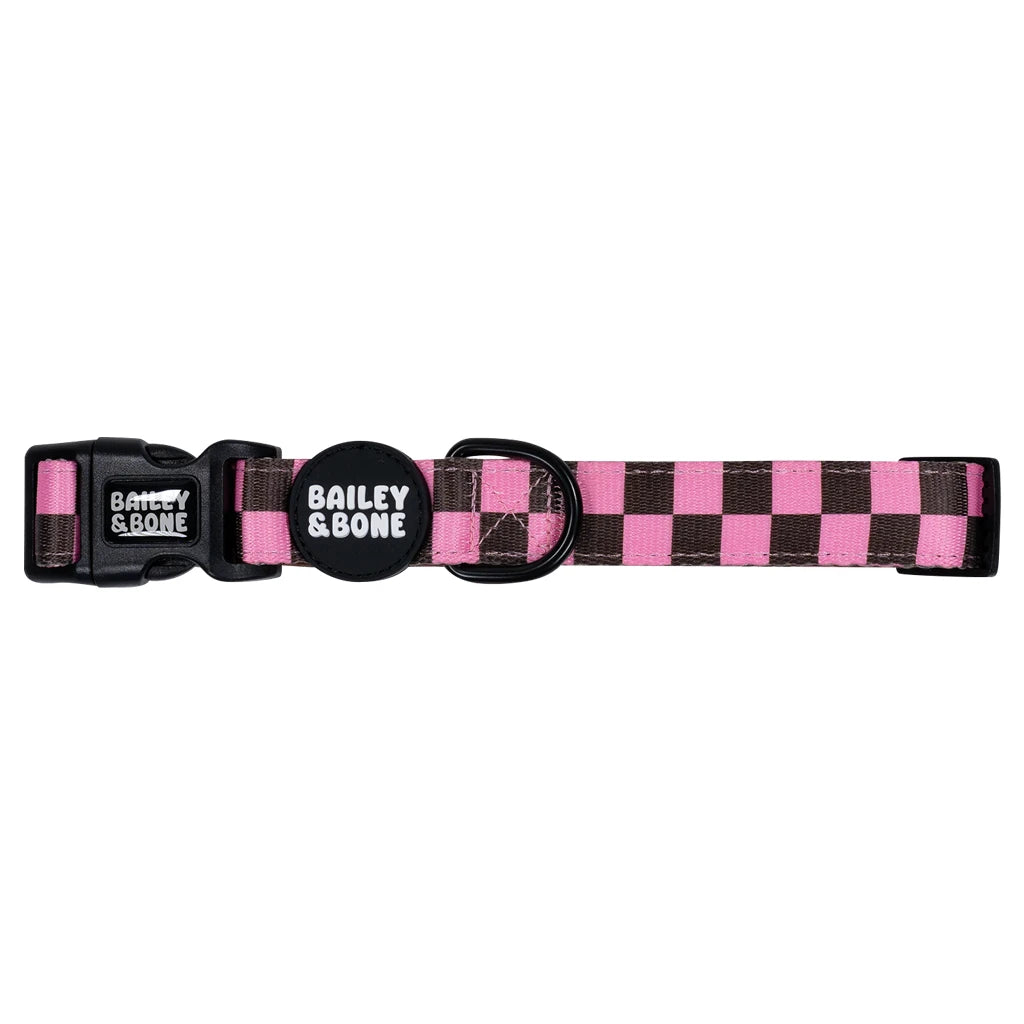 Pink and Brown Checkers Dog Collar