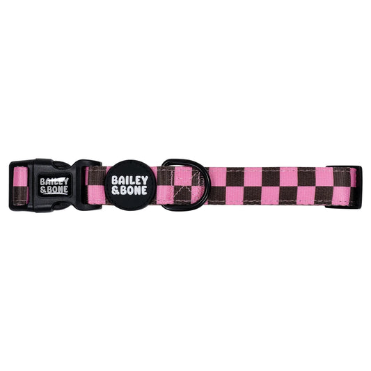 Pink and Brown Checkers Dog Collar