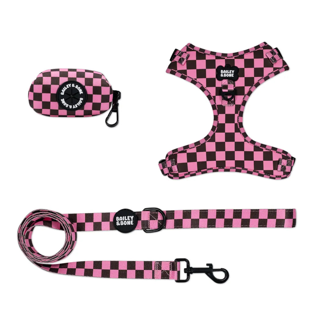 Pink and Brown Checkers Harness Bundle