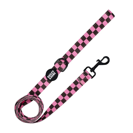 Pink and Brown Checkers Dog Lead