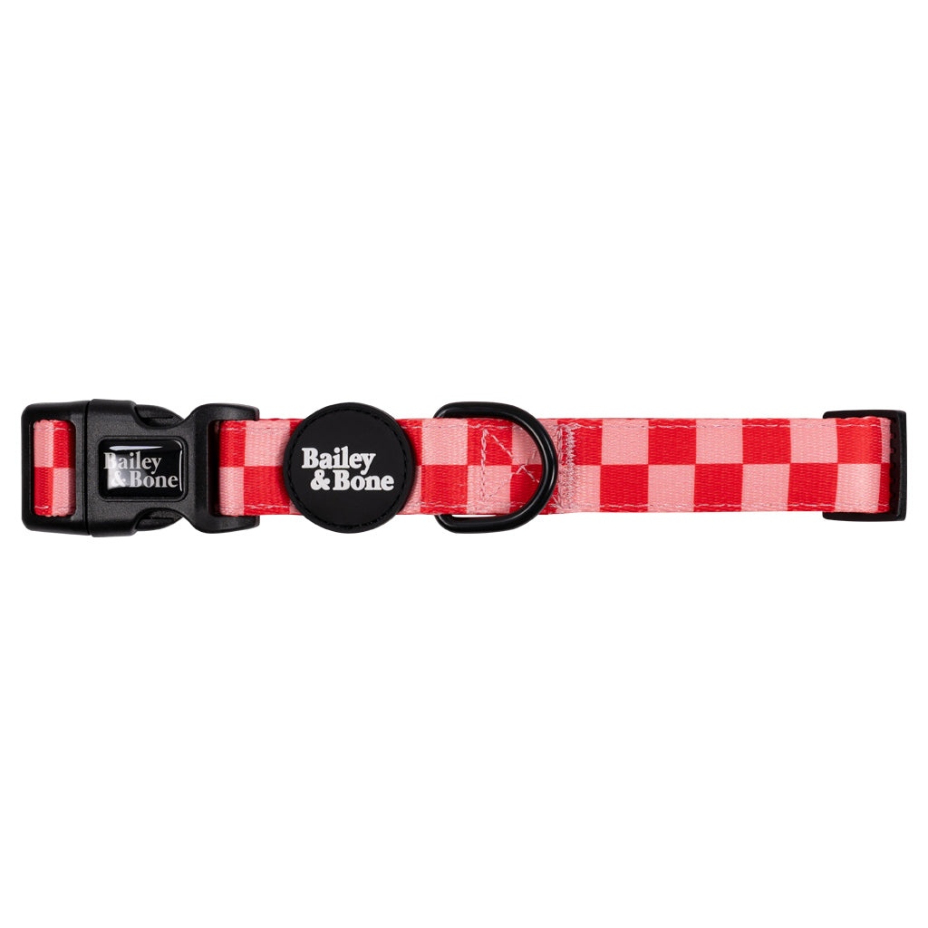 Pink And Red Checkers Dog Collar