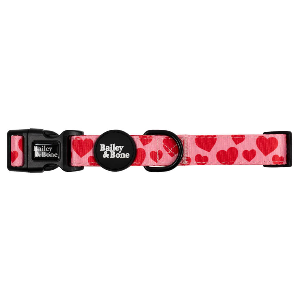 Pink And Red Love Hearts Dog Collar