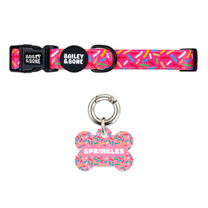 Pink Birthday Sprinkles Pet Tag and Collar Bundle