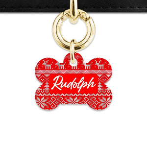 Bailey And Bone Bone / Gold Christmas Sweater Pet Tag