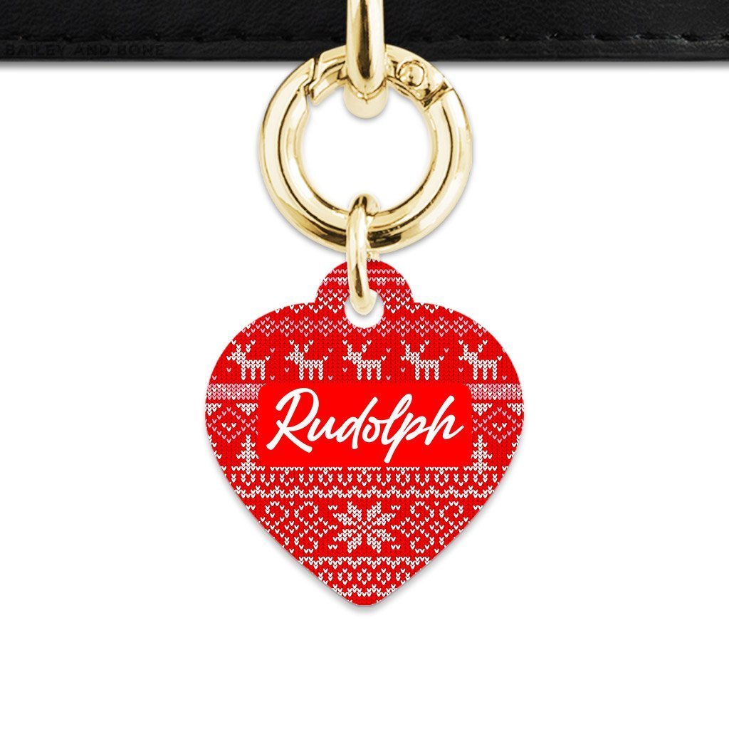 Bailey And Bone Heart / Gold Christmas Sweater Pet Tag