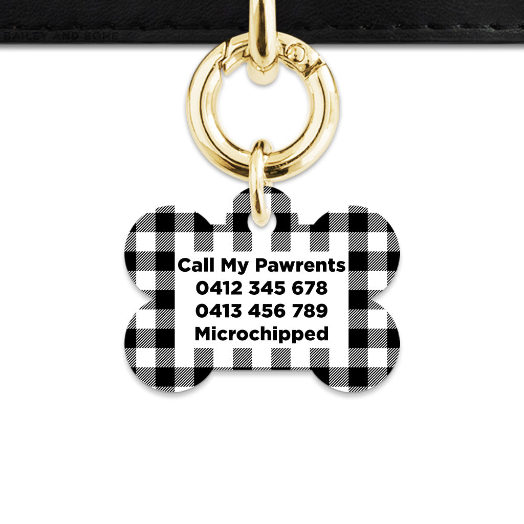 Bailey And Bone Pet ID Tags Black And White Plaid Pet Tag