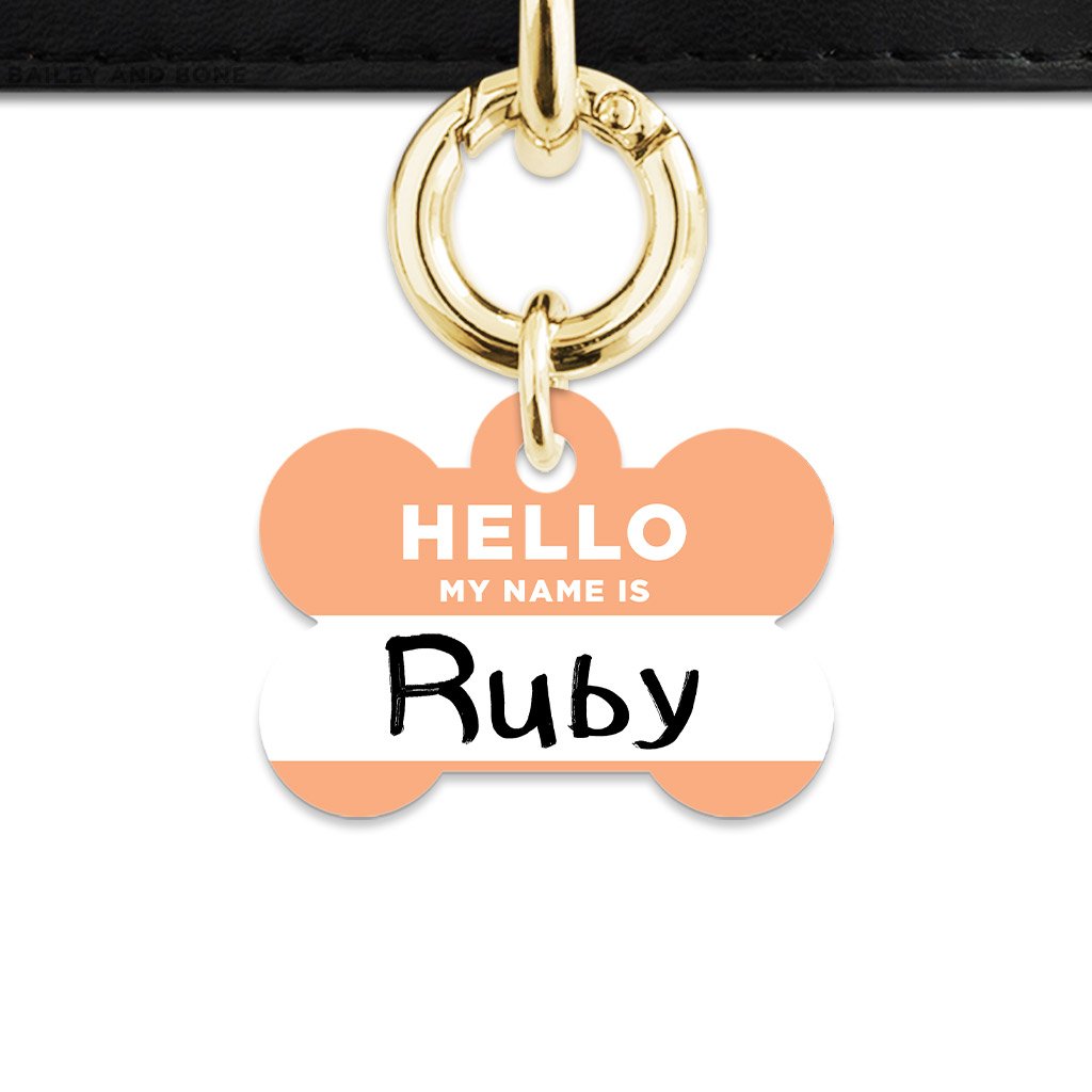 Bailey And Bone Pet ID Tags Pastel Orange Hello My Name Is Pet Tag