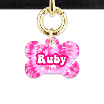 Bailey And Bone Pet ID Tags Bone / Gold Pink Tie Dye Pet Tag