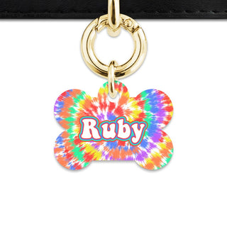 Bailey And Bone Pet ID Tags Bone / Gold Rainbow Tie Dye Pet Tag
