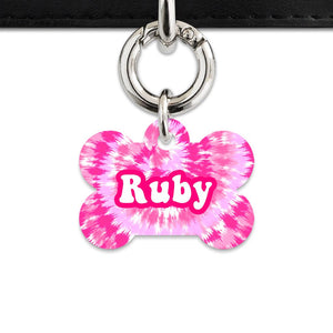 Bailey And Bone Pet ID Tags Bone / Silver Pink Tie Dye Pet Tag
