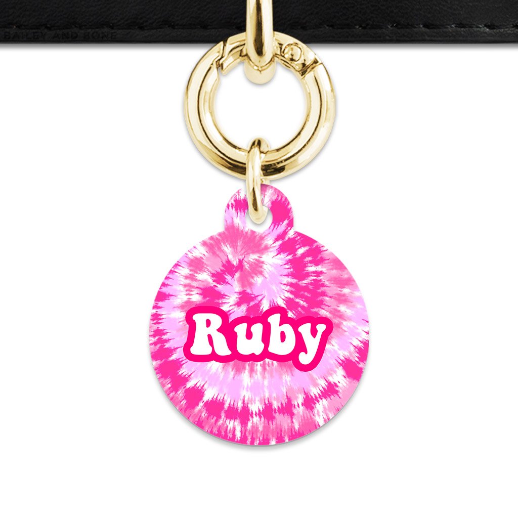 Bailey And Bone Pet ID Tags Circle / Gold Pink Tie Dye Pet Tag