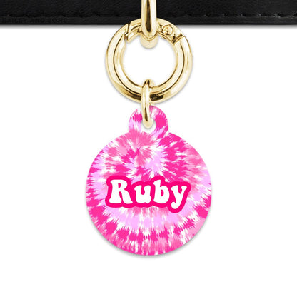 Bailey And Bone Pet ID Tags Circle / Gold Pink Tie Dye Pet Tag