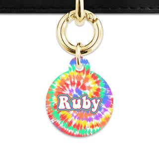 Bailey And Bone Pet ID Tags Circle / Gold Rainbow Tie Dye Pet Tag