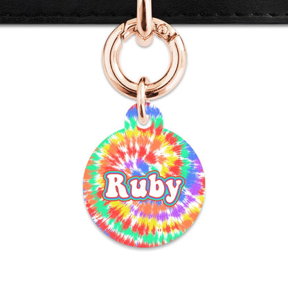 Bailey And Bone Pet ID Tags Circle / Rose Gold Rainbow Tie Dye Pet Tag