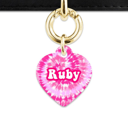 Bailey And Bone Pet ID Tags Heart / Gold Pink Tie Dye Pet Tag
