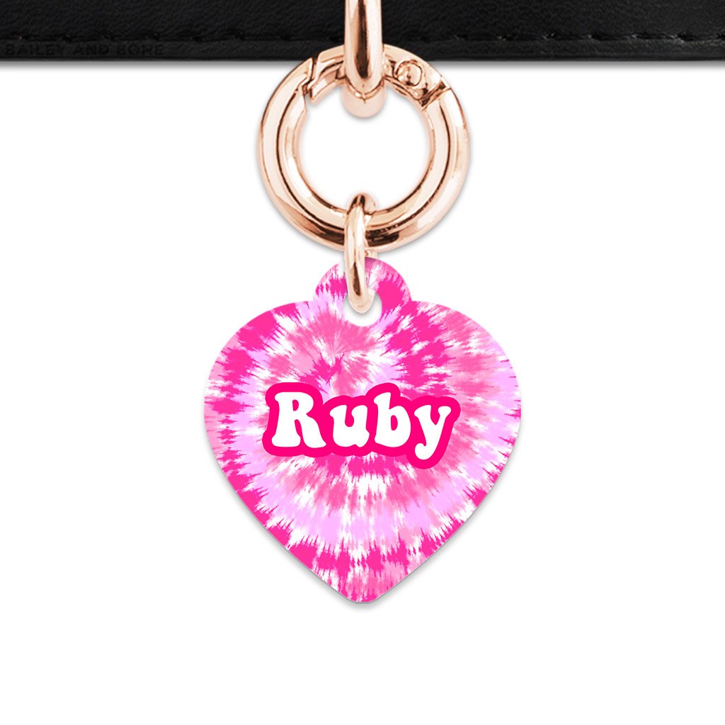 Bailey And Bone Pet ID Tags Heart / Rose Gold Pink Tie Dye Pet Tag