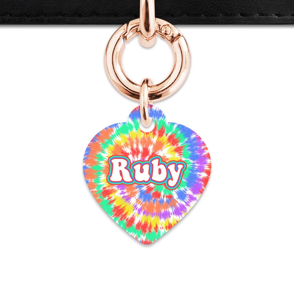 Bailey And Bone Pet ID Tags Heart / Rose Gold Rainbow Tie Dye Pet Tag