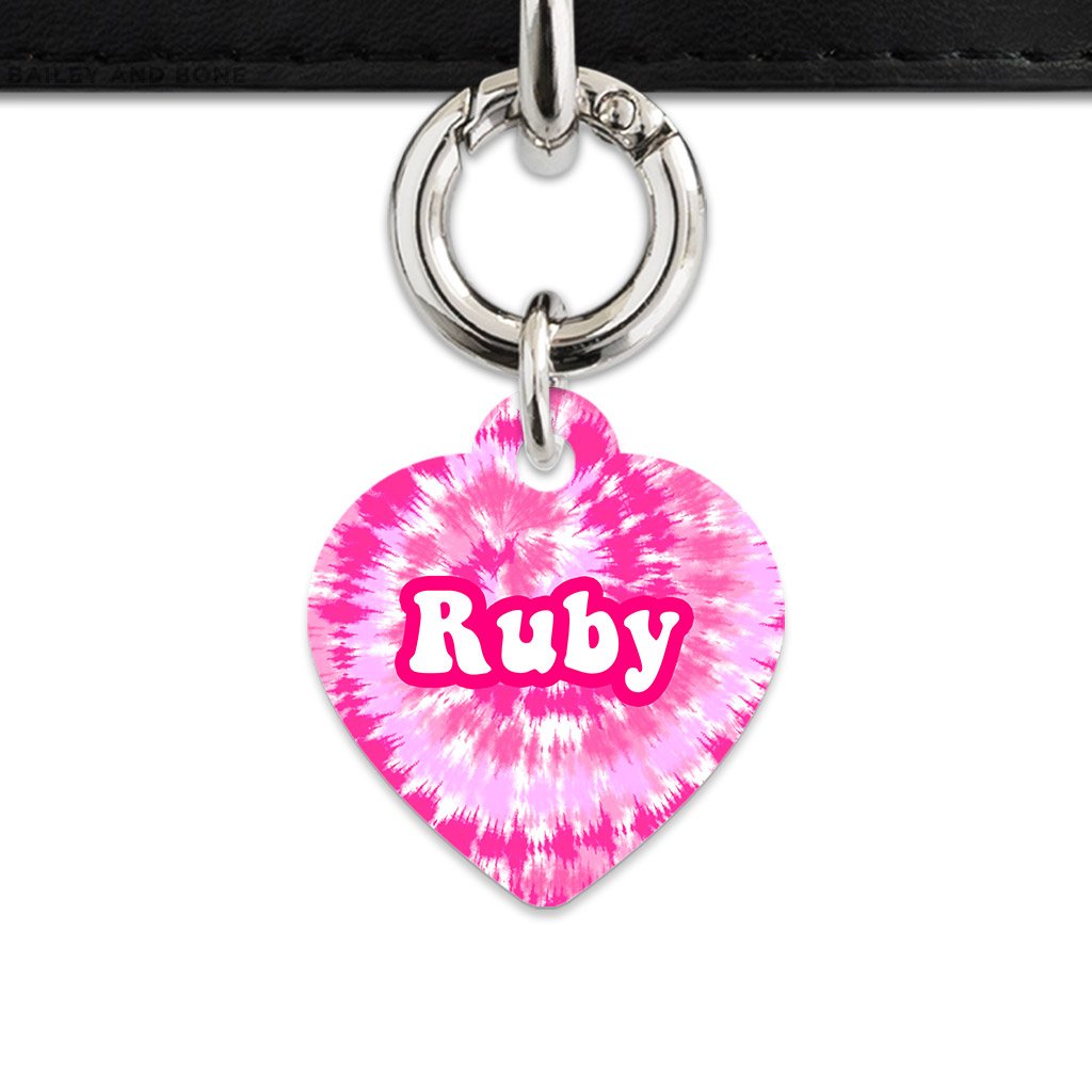Bailey And Bone Pet ID Tags Heart / Silver Pink Tie Dye Pet Tag