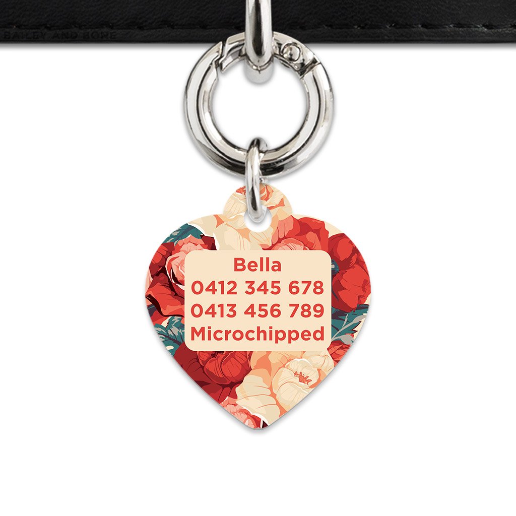 Bailey And Bone Pet Tag Beige And Red Roses Pet Tag