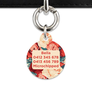 Bailey And Bone Pet Tag Beige And Red Roses Pet Tag