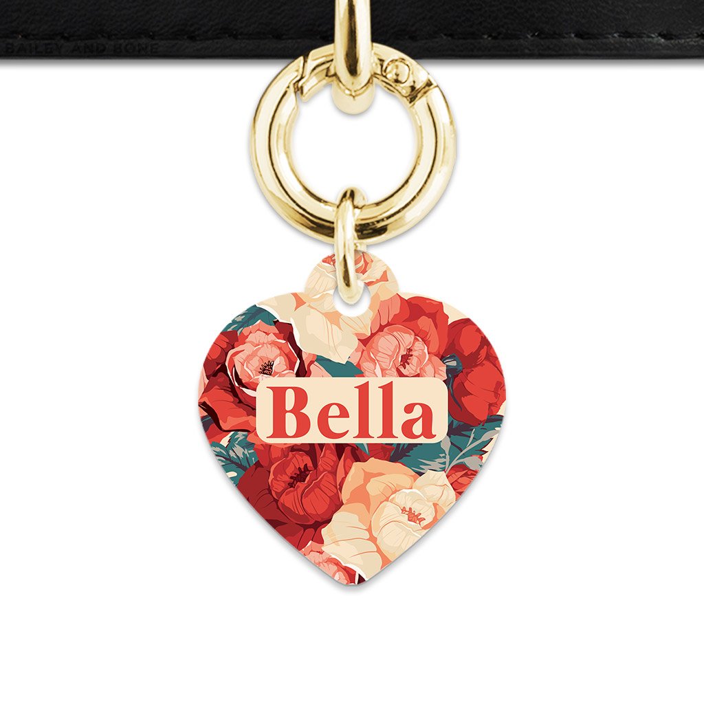 Bailey And Bone Pet Tag Beige And Red Roses Pet Tag