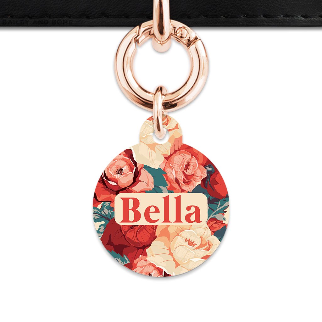 Bailey And Bone Pet Tag Beige And Red Roses Pet Tag