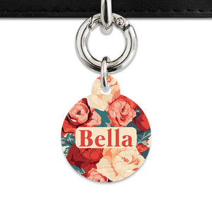 Bailey And Bone Pet Tag Beige And Red Roses Pet Tag