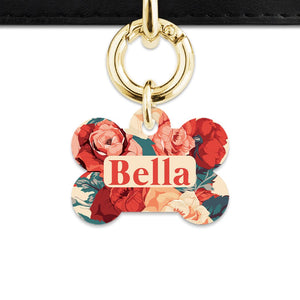 Bailey And Bone Pet Tag Beige And Red Roses Pet Tag