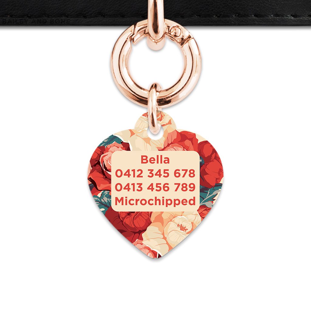 Bailey And Bone Pet Tag Beige And Red Roses Pet Tag