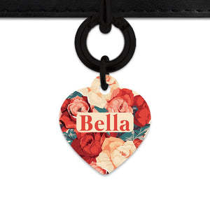 Bailey And Bone Pet Tag Beige And Red Roses Pet Tag