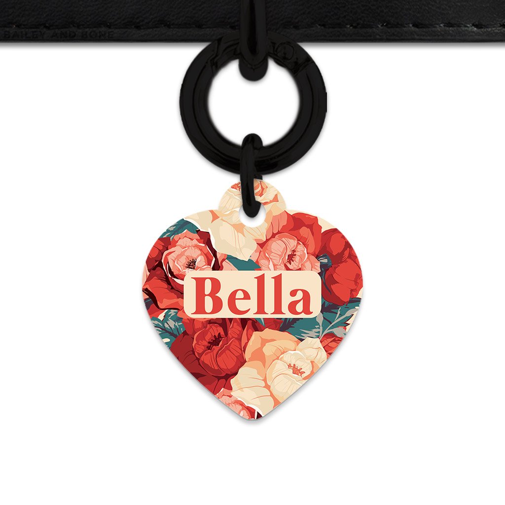 Bailey And Bone Pet Tag Beige And Red Roses Pet Tag