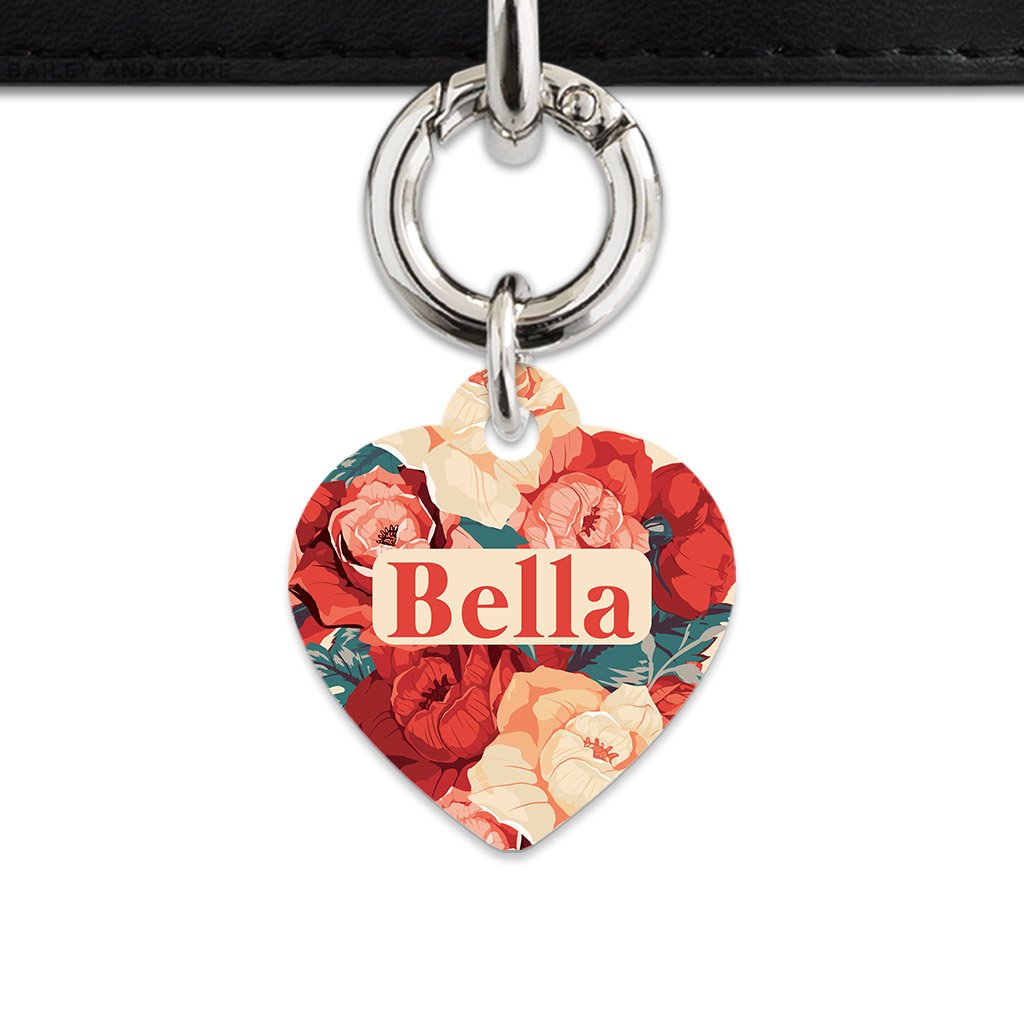 Bailey And Bone Pet Tag Beige And Red Roses Pet Tag