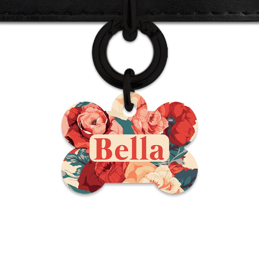 Bailey And Bone Pet Tag Beige And Red Roses Pet Tag