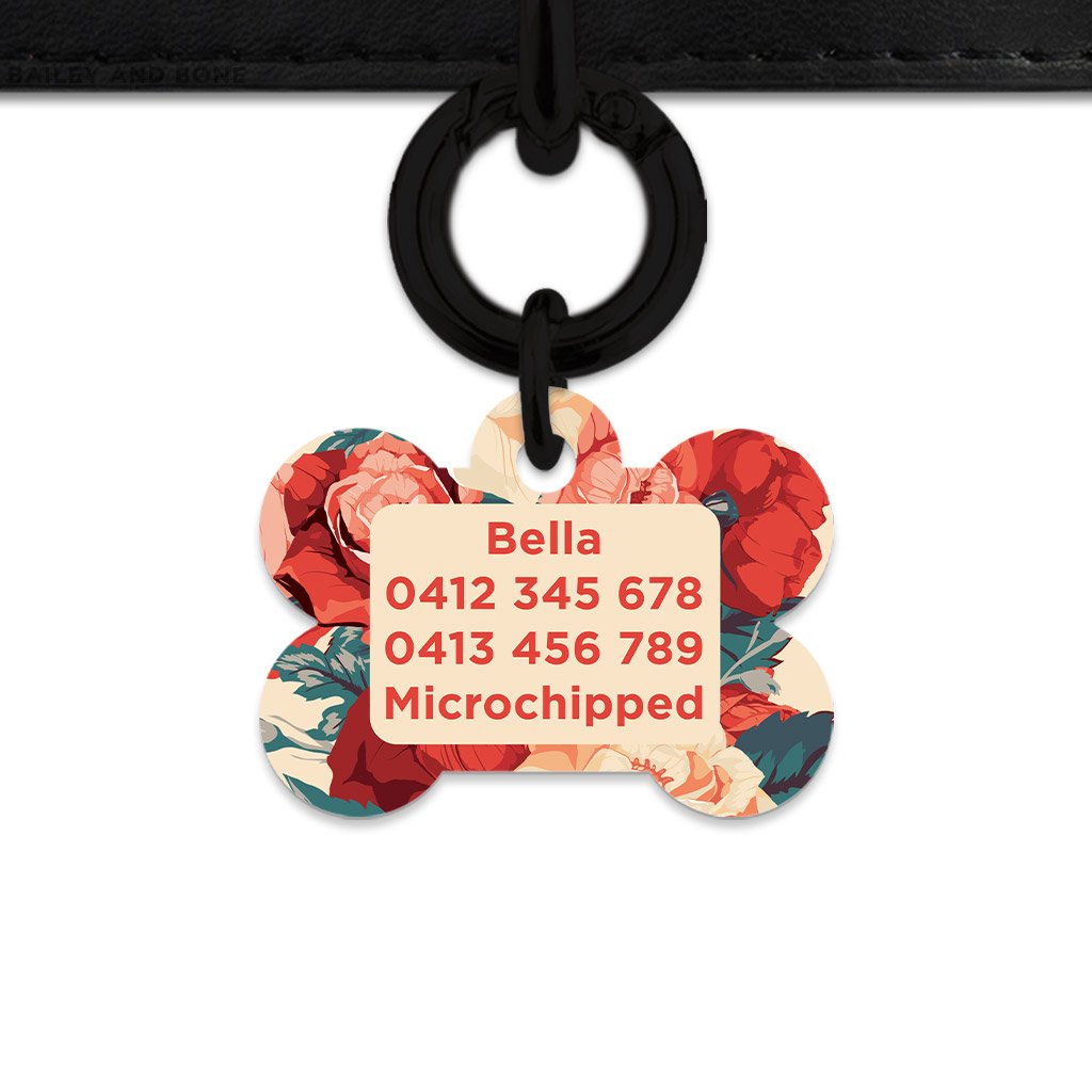 Bailey And Bone Pet Tag Beige And Red Roses Pet Tag