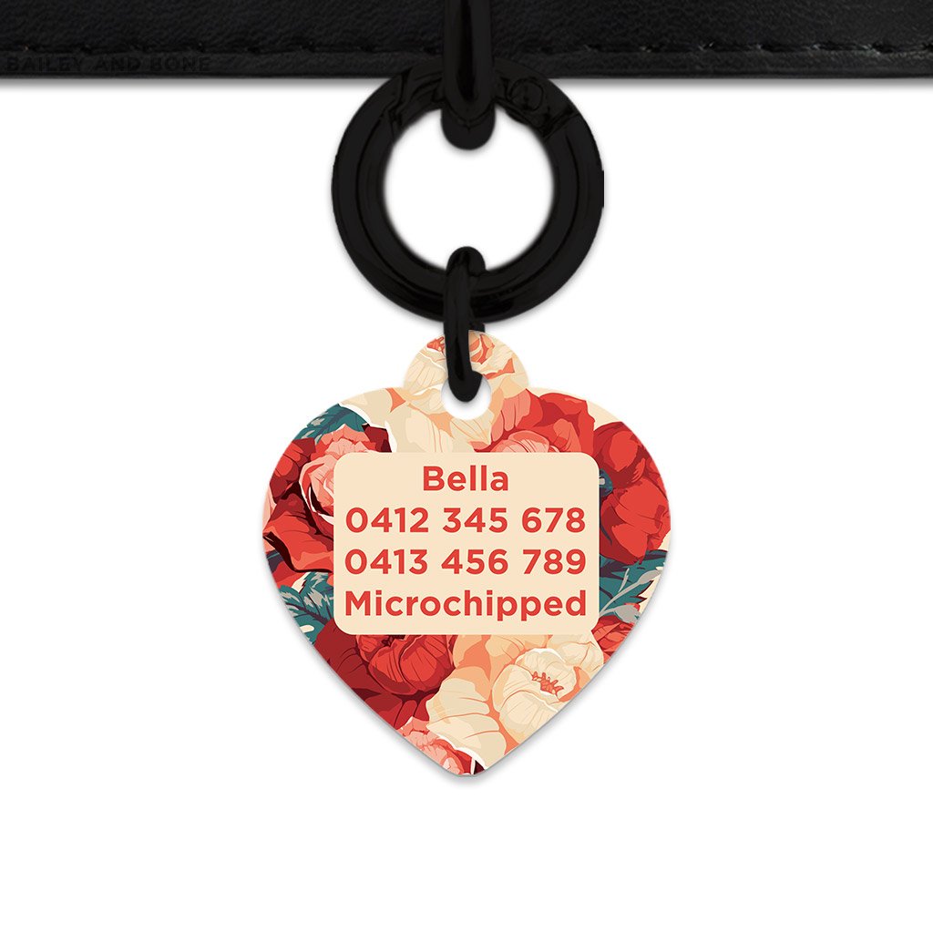 Bailey And Bone Pet Tag Beige And Red Roses Pet Tag