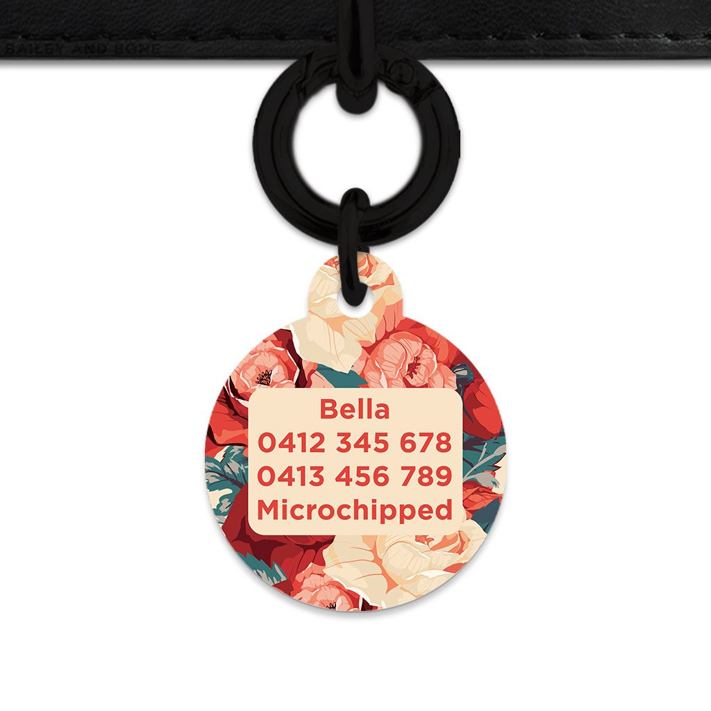 Bailey And Bone Pet Tag Beige And Red Roses Pet Tag