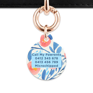 Bailey And Bone Pet Tag Blue And Pink Watercolour Flowers Pet Tag