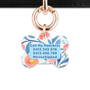 Bailey And Bone Pet Tag Blue And Pink Watercolour Flowers Pet Tag