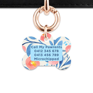 Bailey And Bone Pet Tag Blue And Pink Watercolour Flowers Pet Tag