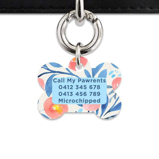Bailey And Bone Pet Tag Blue And Pink Watercolour Flowers Pet Tag